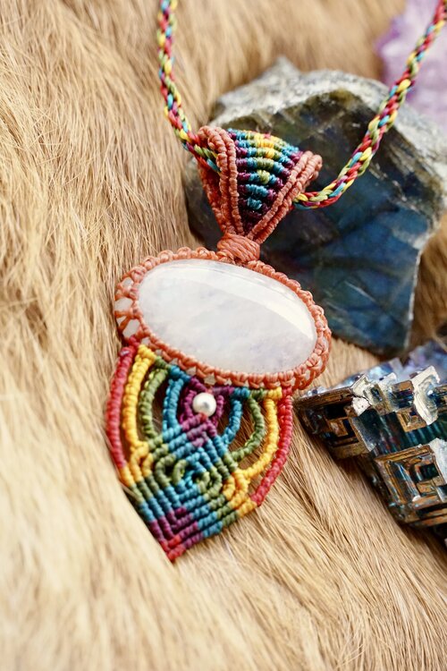 Moonstone Micro Macrame Rainbow Necklace - The Vendor Collective